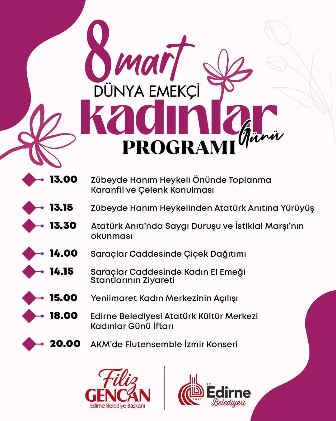 EDİRNE BELEDİYESİ’NDEN 8 MART DÜNYA EMEKÇİ KADINLAR GÜNÜ PROGRAMI